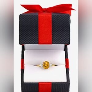 Genuine Solid 10K Yellow Gold Citrine White Sapphire Trinity 3 Gemstone Ring 🎁